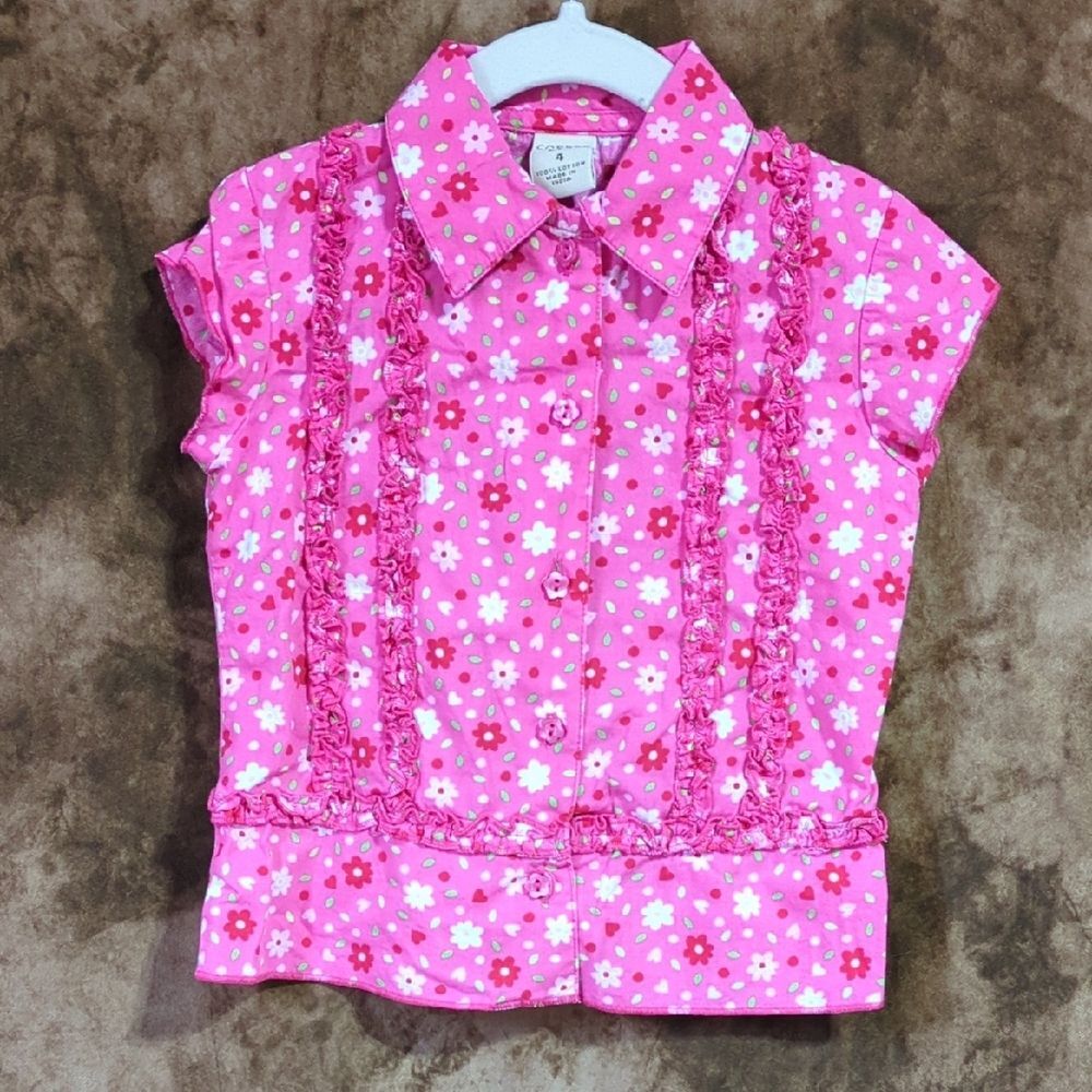 Copper Key Pink and White Floral Button Down Shirt size 4